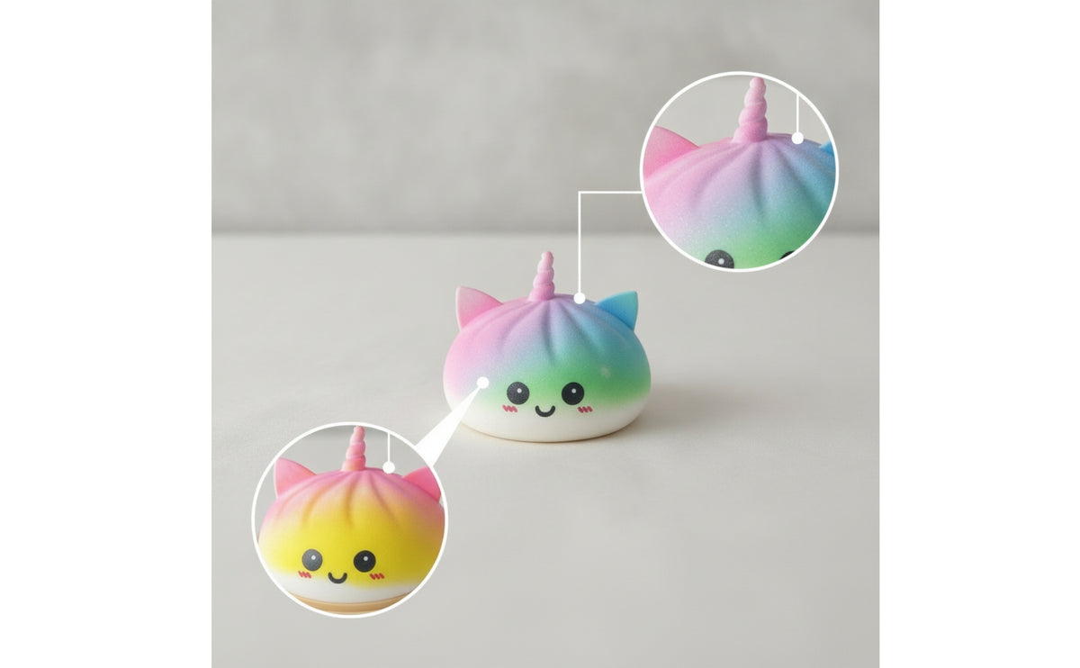 12 Pieces Rainbow Gradient Unicorn Cat Squishy Glittery Bao Bun Squishy Portable Blind Box Toy Slow Rising for Teens, Party Favors