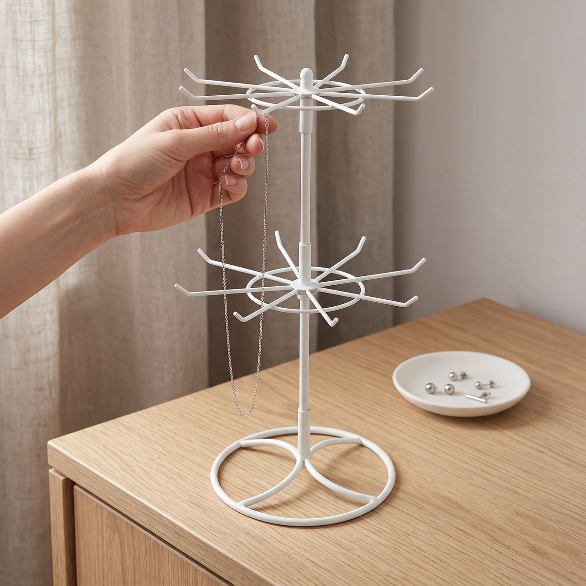 Danyuan Creative Iron Art Two-Tier Jewelry Display Stand for Necklaces, Bracelets, Cosmetics, and Lipsticks