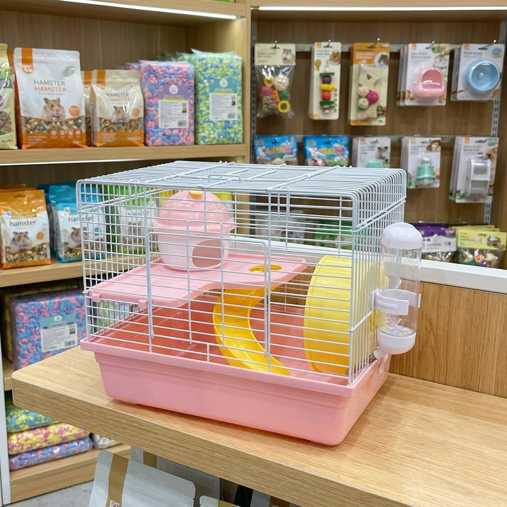 Double Layer Cage with a Solid Base, Square Compact Hamster Cage for Indoor Use, Portable Wire Enclosure and Starter Portable Animal Pen