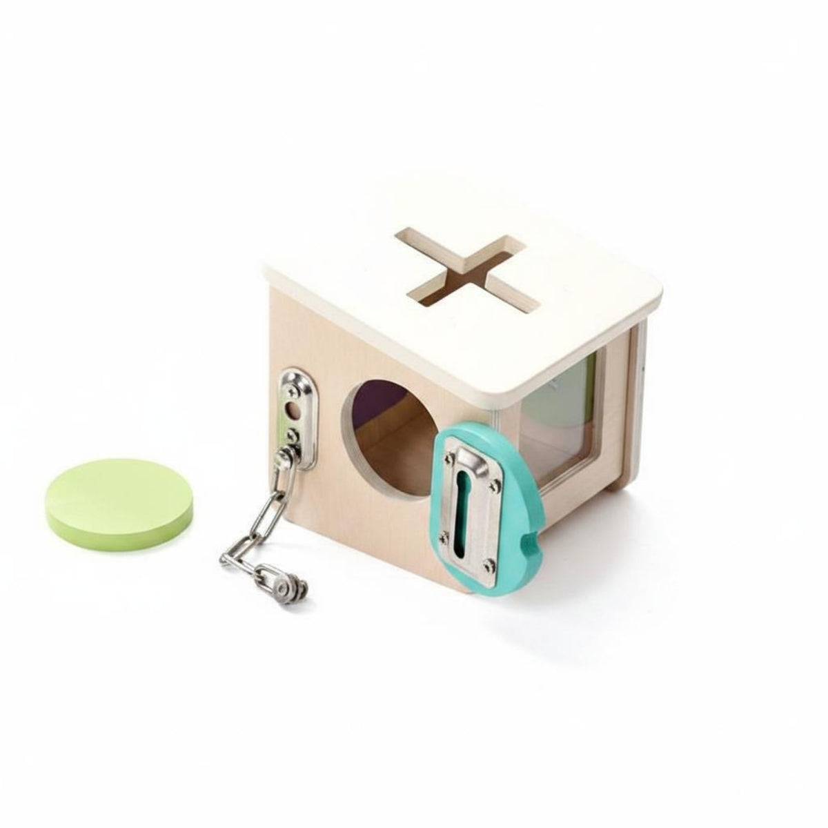 Hand-Eye Coordination Educational Method Lock Box Fine Movement Skills Busy Box Toy Color Recognition Wooden Activity Cube for Preschool