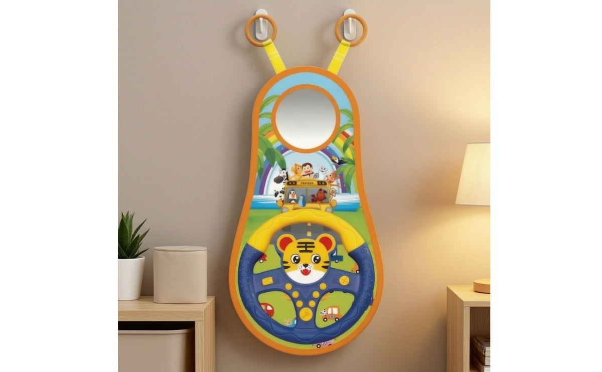 Toy with Mirror Interactive Steering Wheel Toy Soft for Infants, Young Children, Travel, Pram