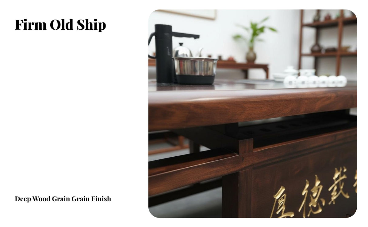 Reclaimed Boat Wood Design Chinese Gongfu Tea Table Set Long-Lasting Gongfu Tea Tray with Drainage Ship Wheel Chair Detailing Household Furniture Easy Cleaning for Homeowners, Business Owners, Collectors, Living Room, Study, Office, Reception Area