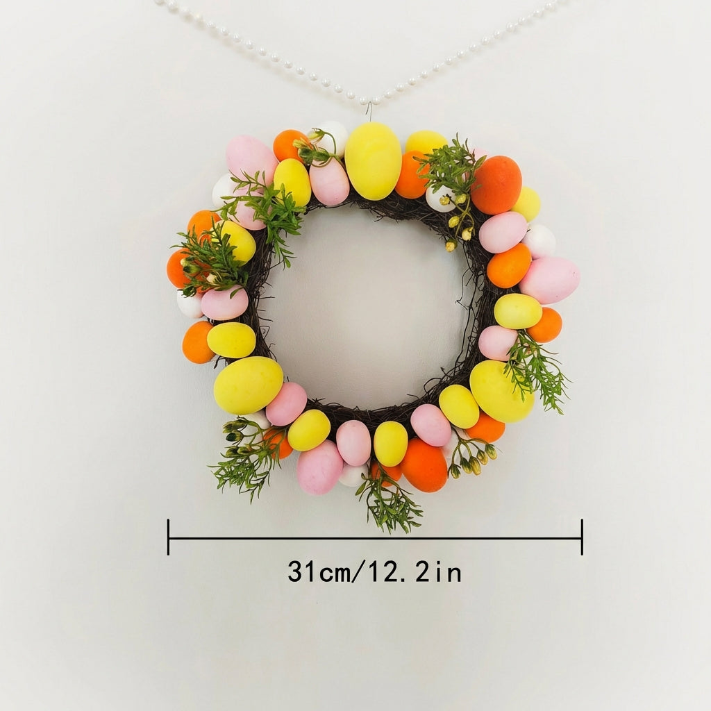 Easter Egg Wreath Bright Colors Spring Door Wreath Festive Decor Artificial Easter Hanging Decoration for Families, Porch, Table Centerpiece, Kitchen