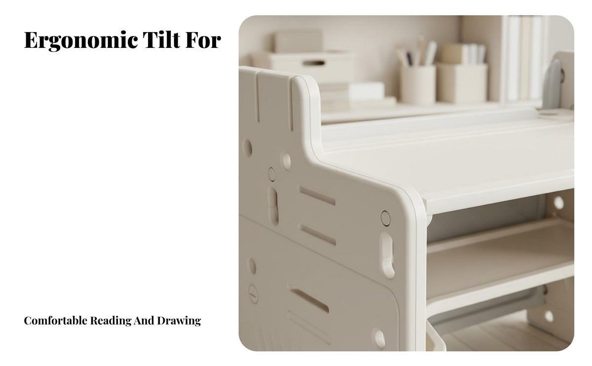 Tilting Desktop Kids Desk and Chair Set Rounded Corners Adjustable Height Study Desk Ergonomic Design Height Adjustable Activity Table Easy to Clean for Toddlers, Preschoolers, Parents, Kindergarten, Playroom, Classroom, Daycare