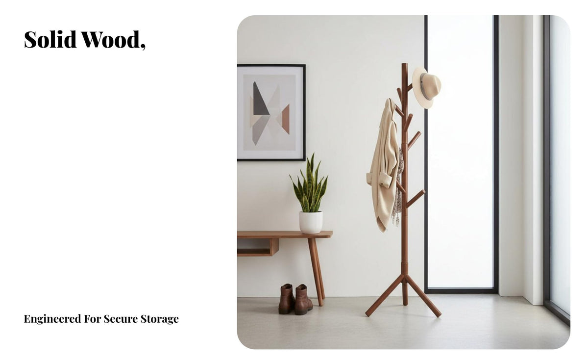 Solid Wood Unrestricted Standing Coat Rack Space-Saving Wooden Coat Tree Stable & Sturdy Hall Tree Stand Formaldehyde-Unrestricted for Families, Homeowners, Bedroom, Entryway, Hallway, Living Room
