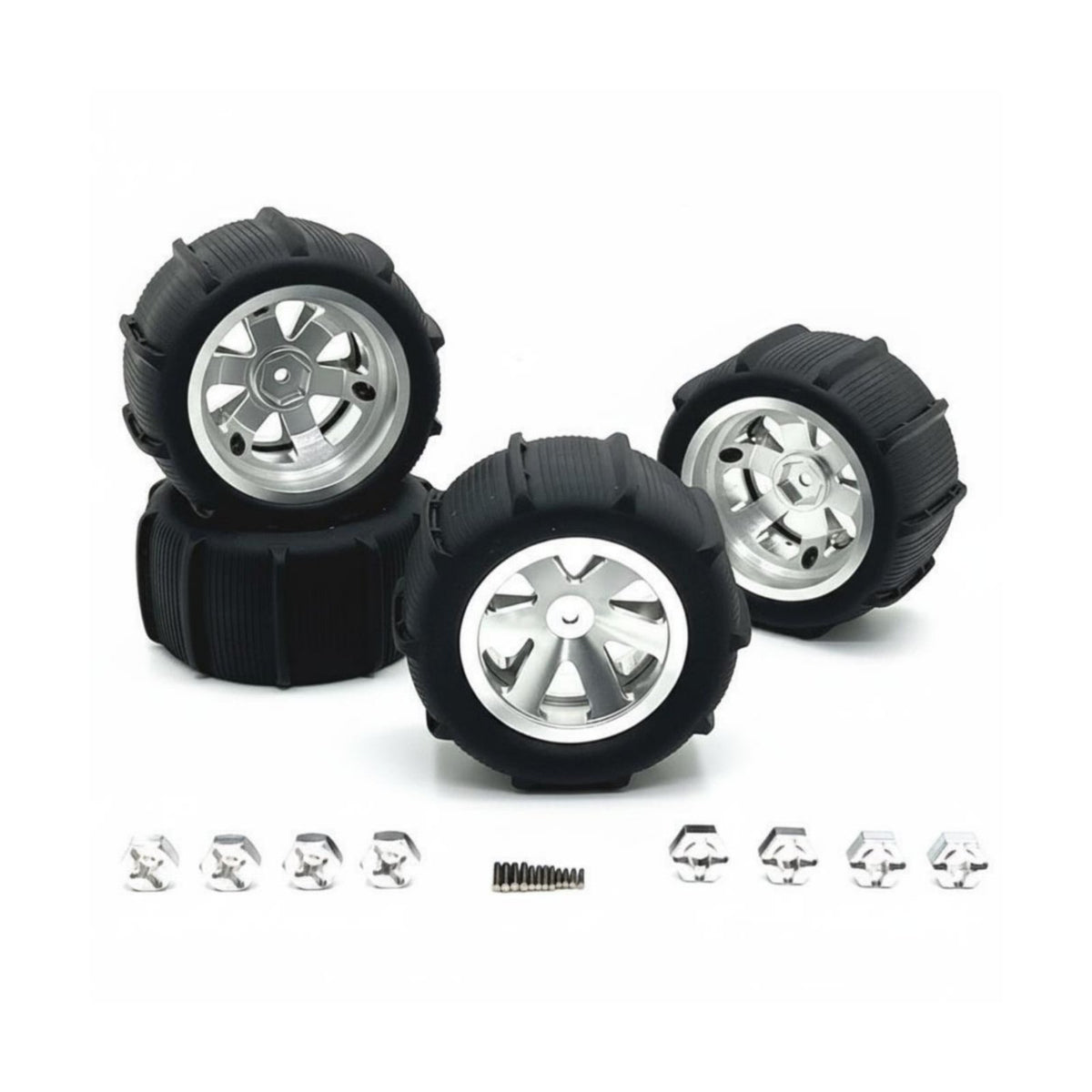 4 Pieces 1:12 1:14 1:16 1:18 Sand Racer Paddle Wheel Set High Grip Aluminum Unpaved-Surface Wheels for Beach