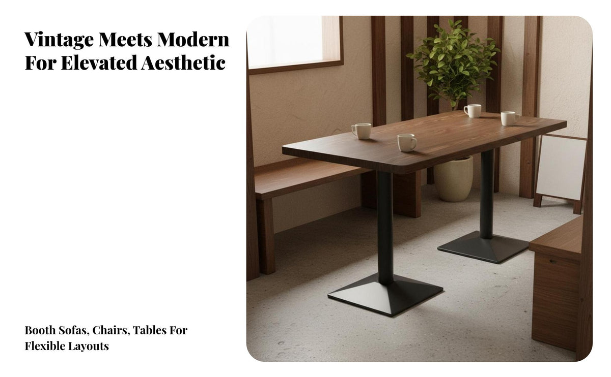 Retro Design Restaurant Booth Table Set Heavy-Duty Construction Faux Leather Dining Booth Easy to Clean Industrial Cafe Table and Chairs for Bar Owners, Milk Tea Shop, Diner