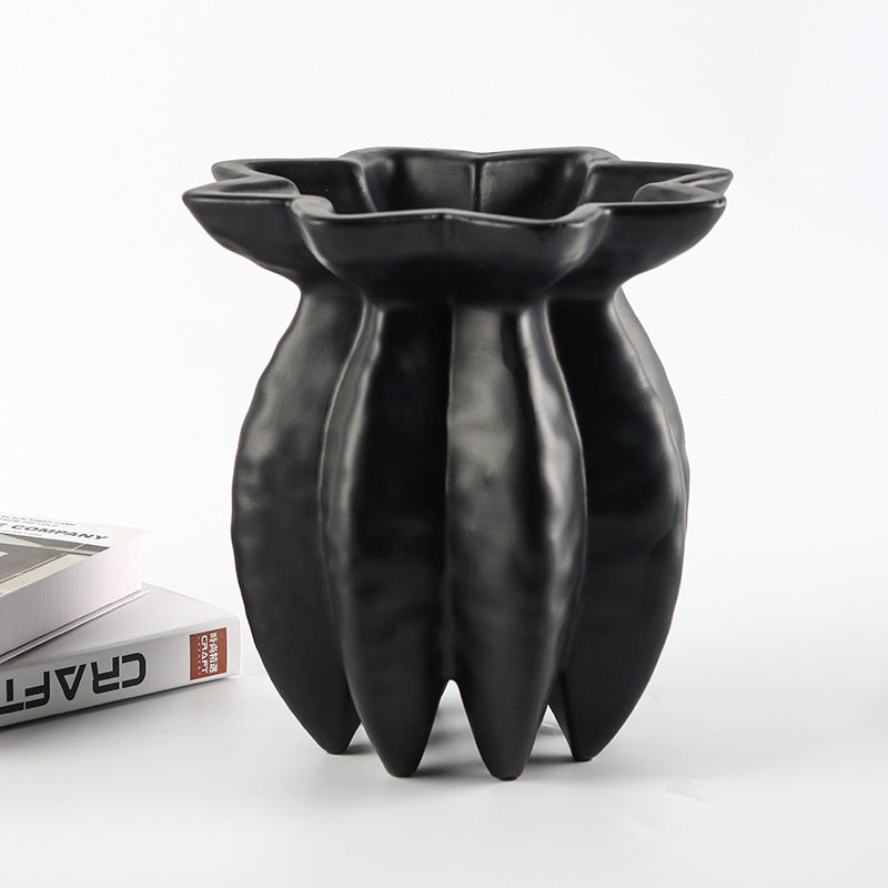 Wabi-sabi Abstract Art Buddha Hand Vase for Hotels and Model Rooms, Designer Style, Large Mouth