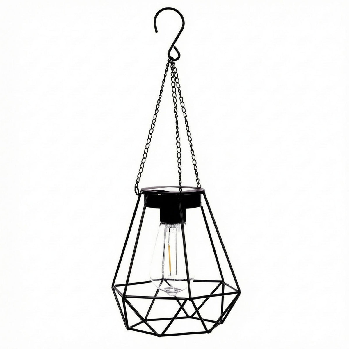 Clear Bulb Solar Hanging Lantern Black Finish Decorative Hanging Solar Light Wire Lantern Light for Patio