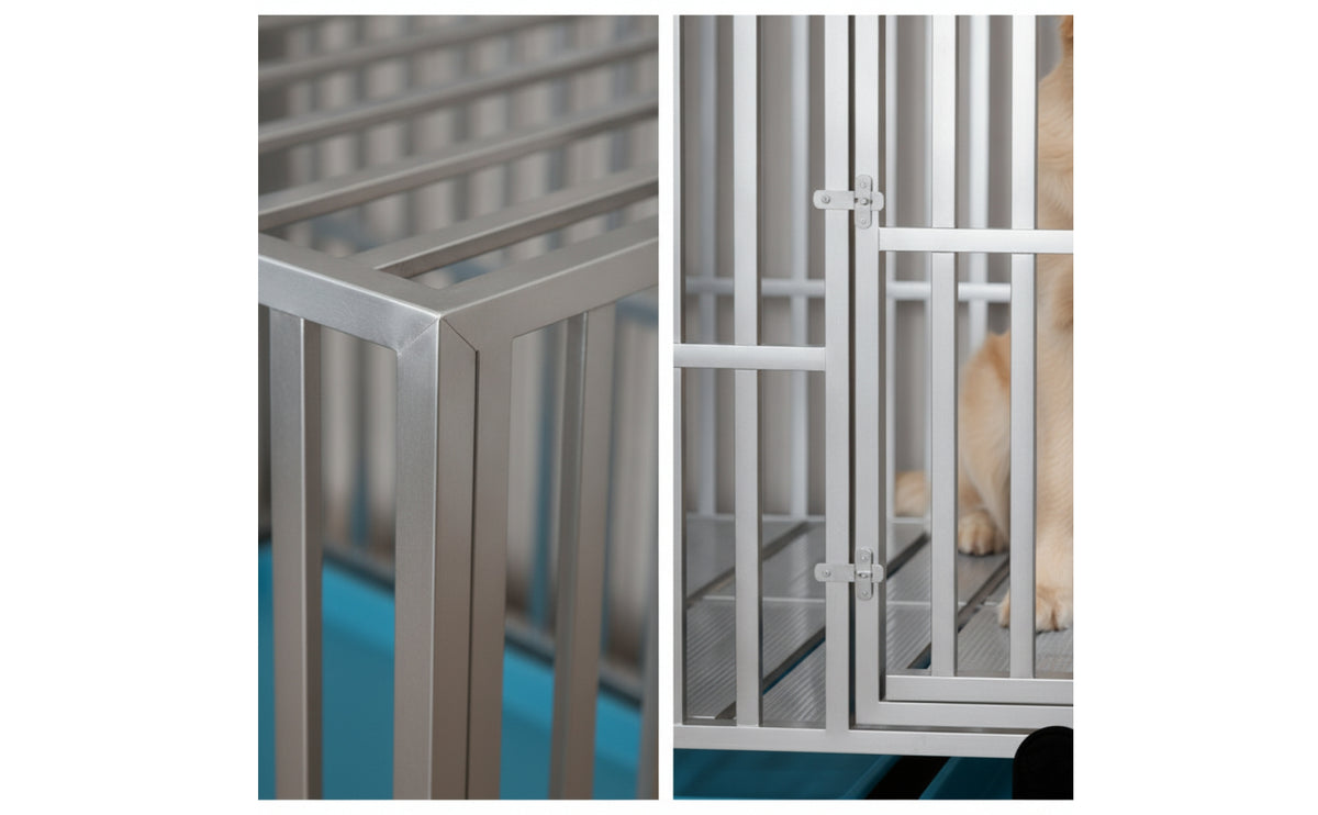 Heavy-Duty Stainless Steel Dog Crate Foldable Folding Dog Cage Rolling Kennel Secure for Indoor, Apartment