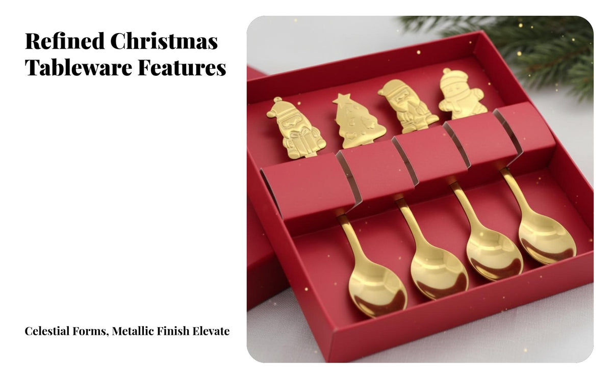 Stainless Steel Coffee Spoon, Dessert Spoon, Cartoon Decor, Christmas Gift Box, Festive Tableware Set