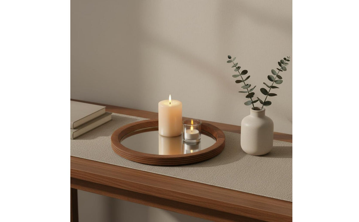 Mirror Tray Sturdy Round Wooden Tray for Dining Table