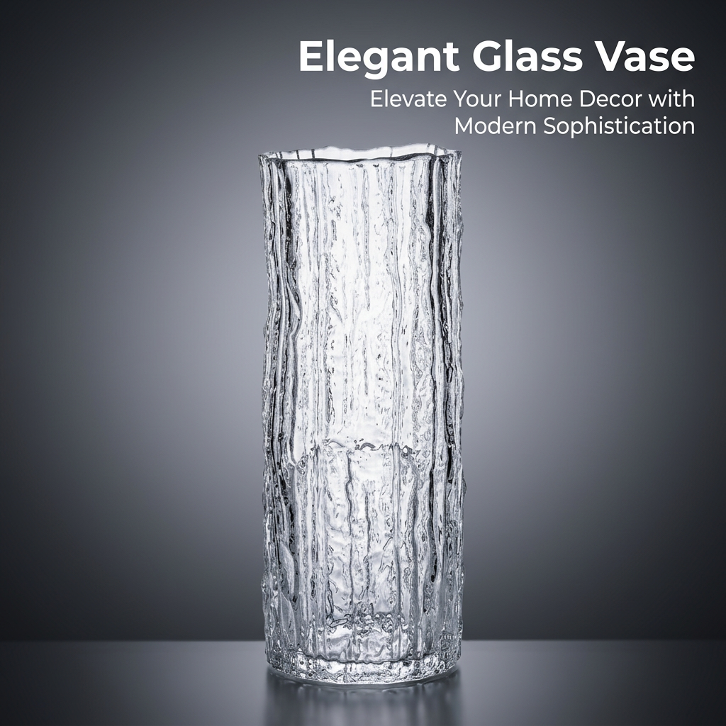 Flower Vase for Special Occasion, Decorative Glass Vessel for Flowers, Modern Minimalist Ice Texture Vase, Artistic Vase for Interior Design