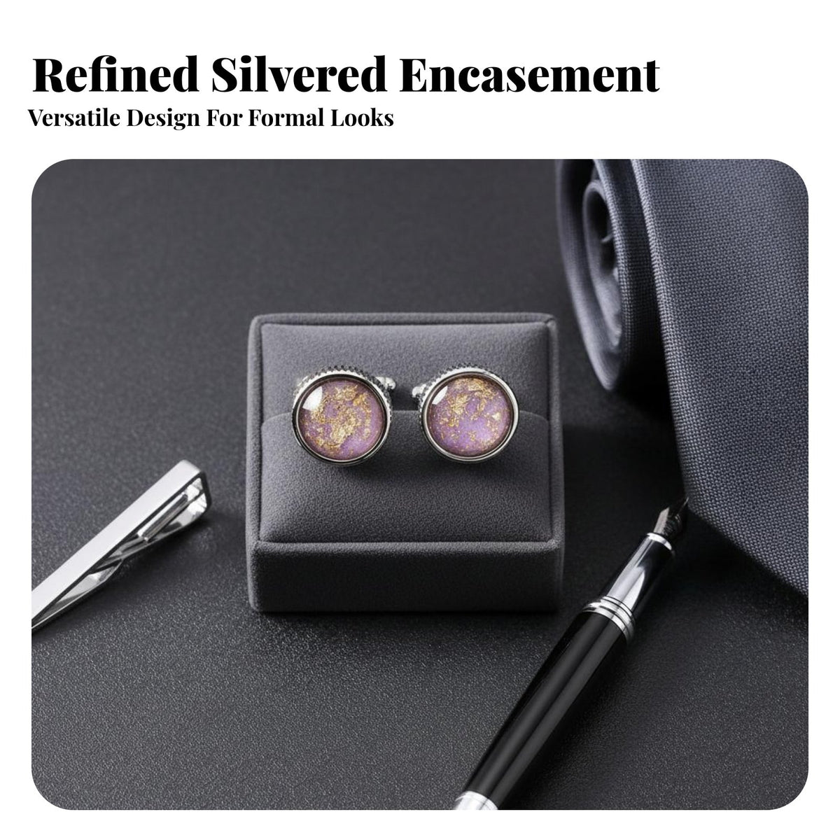 2 Pieces Violet Crystal Glass Cufflinks Long-Lasting Electroplating