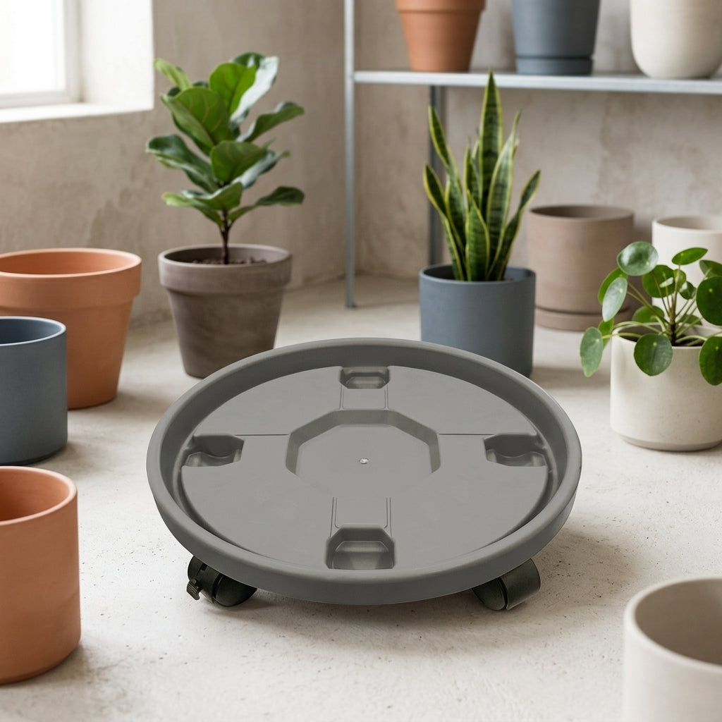 Plant Stand with Resin Plant Trolley and Plant Pot Tray, Floor Standing Indoor Outdoor Cart for Moving Heavy Potted Plants