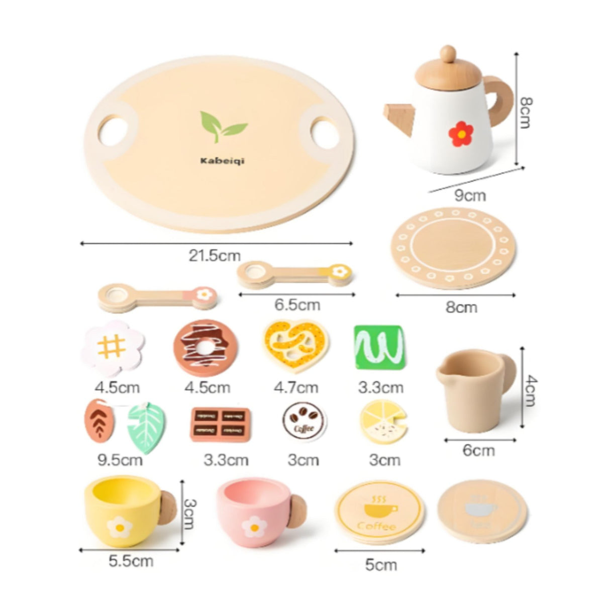 Nordic Aesthetic Wooden Toy Tea Set High-Quality Wood Pretend Afternoon Tea Set Realistic Design for Preschoolers, Toddlers, Kindergarten