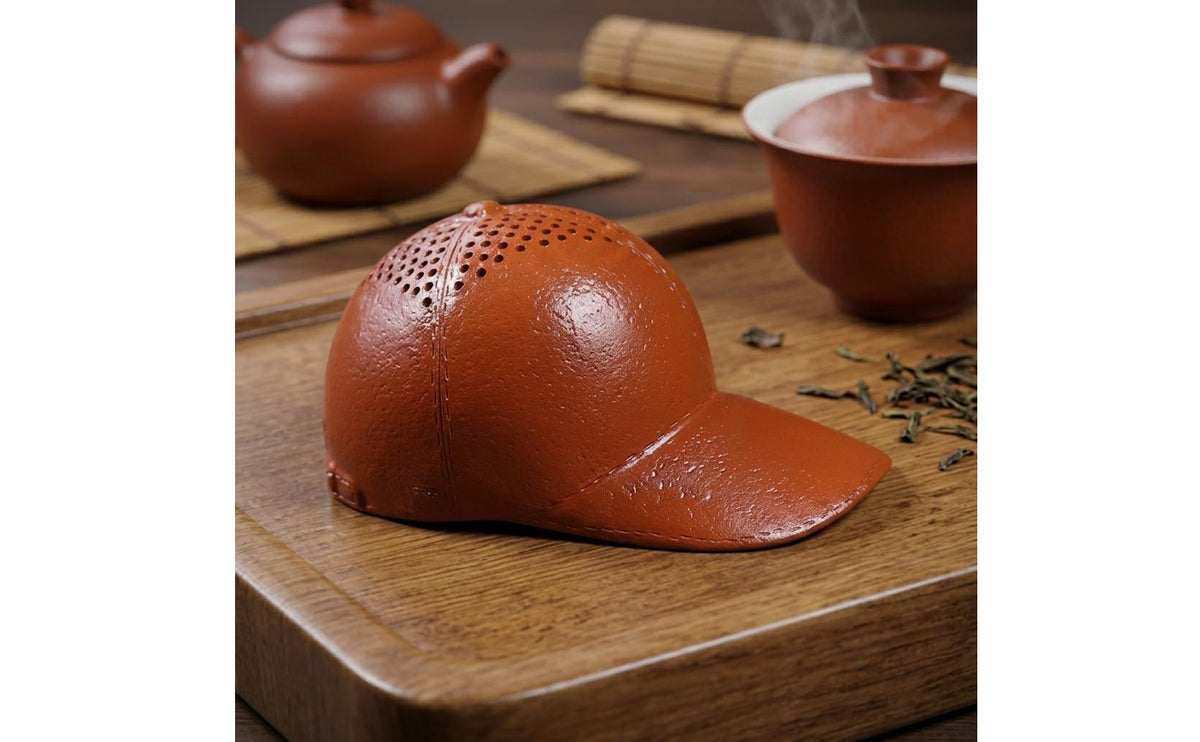 Baseball Cap-Shaped Tea Infuser Strainer, Earthen Finish, Yixing Style, Stitched Seam, Kitchenware