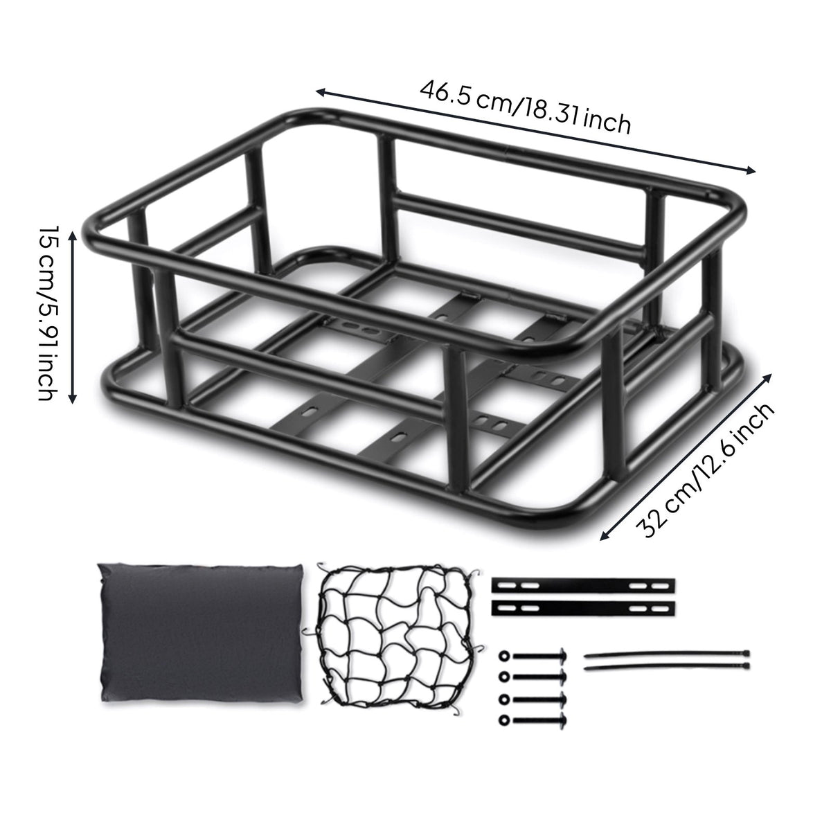 Strong Load Bearing Metal Bike Basket with Mesh Edges Multifunction Storage Mountain Bike Rear Basket Heavy Duty for Shopping