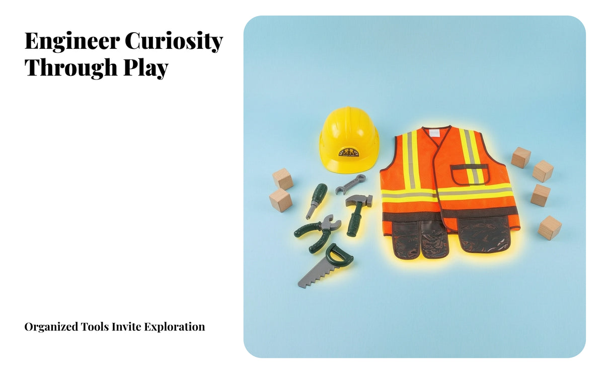 Construction Worker Role Play Costume | Yellow Hat, Imaginative, Construction Costume with Tools, for Classroom