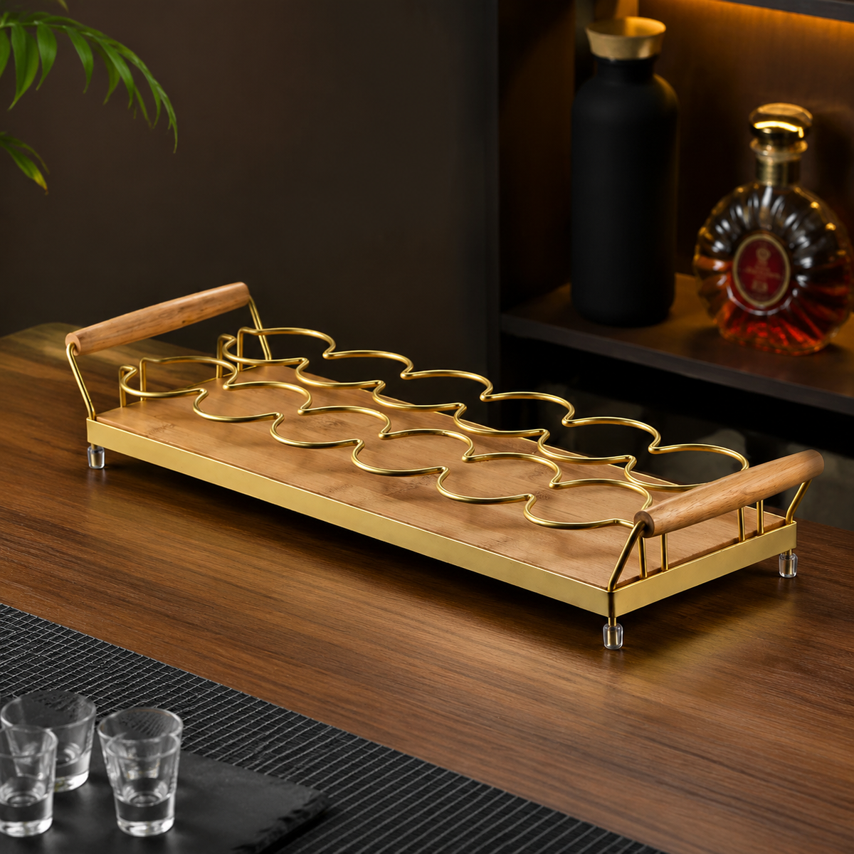 Shot Glass Holder, Liquor Holder, With Handle, Glass Holder, Storage, Shot Glass Tray, Gold, Modern, Minimalist Design