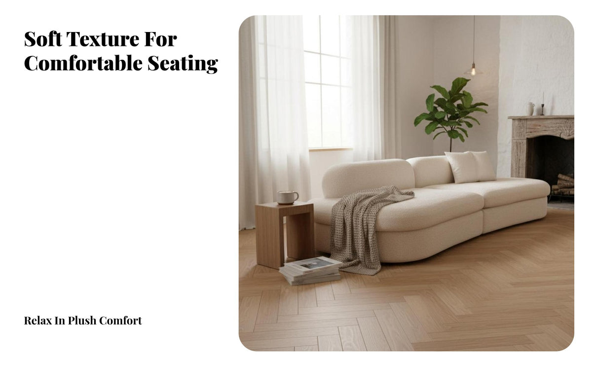 Rounded Minimalist Sofa Soft Texture Rounded Boucle Sofa High-Resilience Foam Seat Padding Room Seating for Interior Designers, Beauty Salon, Lounge