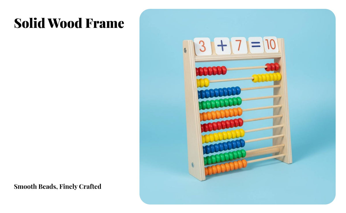 Colorful Beads Kids Calculation Rack Solid Wood Construction Kids Counting Rack Polished Rounded Corners for Toddlers, Preschool