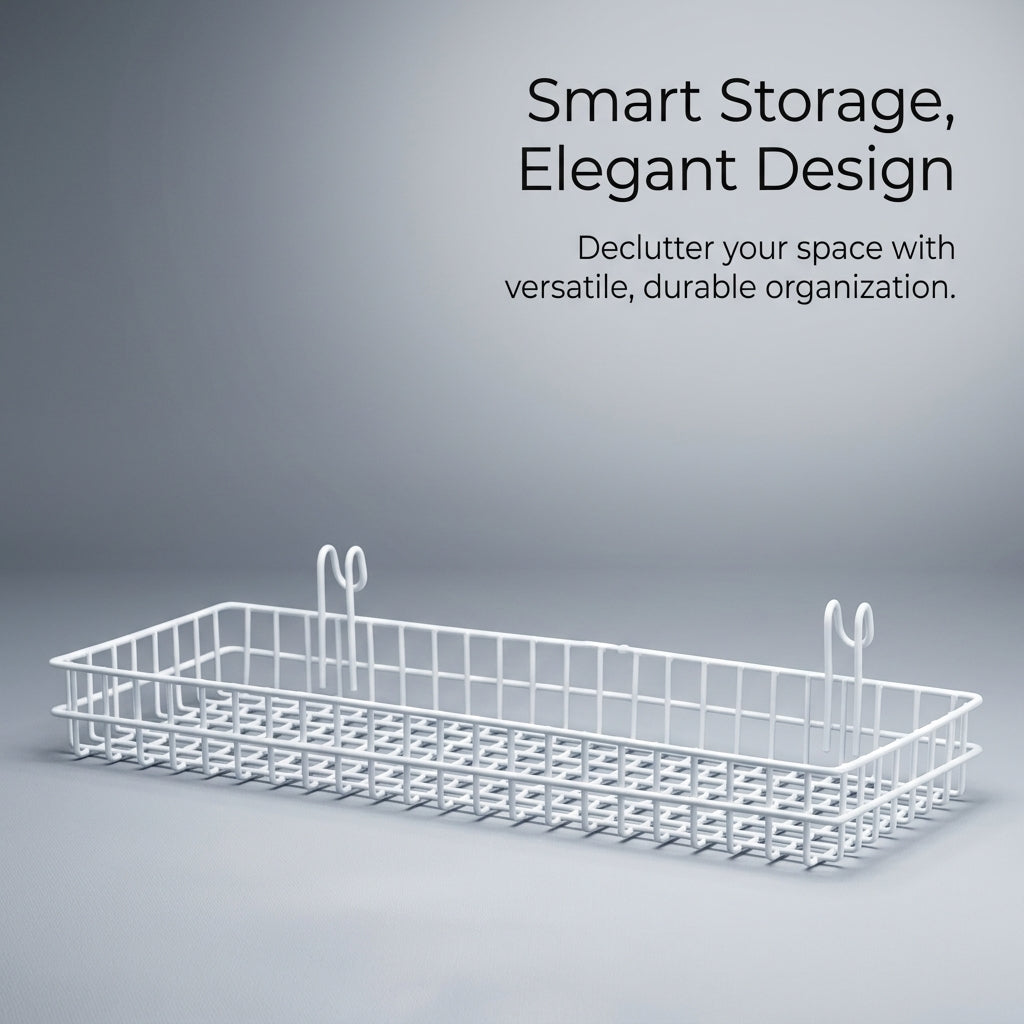 Hanging Basket for Kitchen Storage and Pantry Organisers, Metal Wire with Dense Mesh Design, Wall with Hook Mounting for Grid Panels