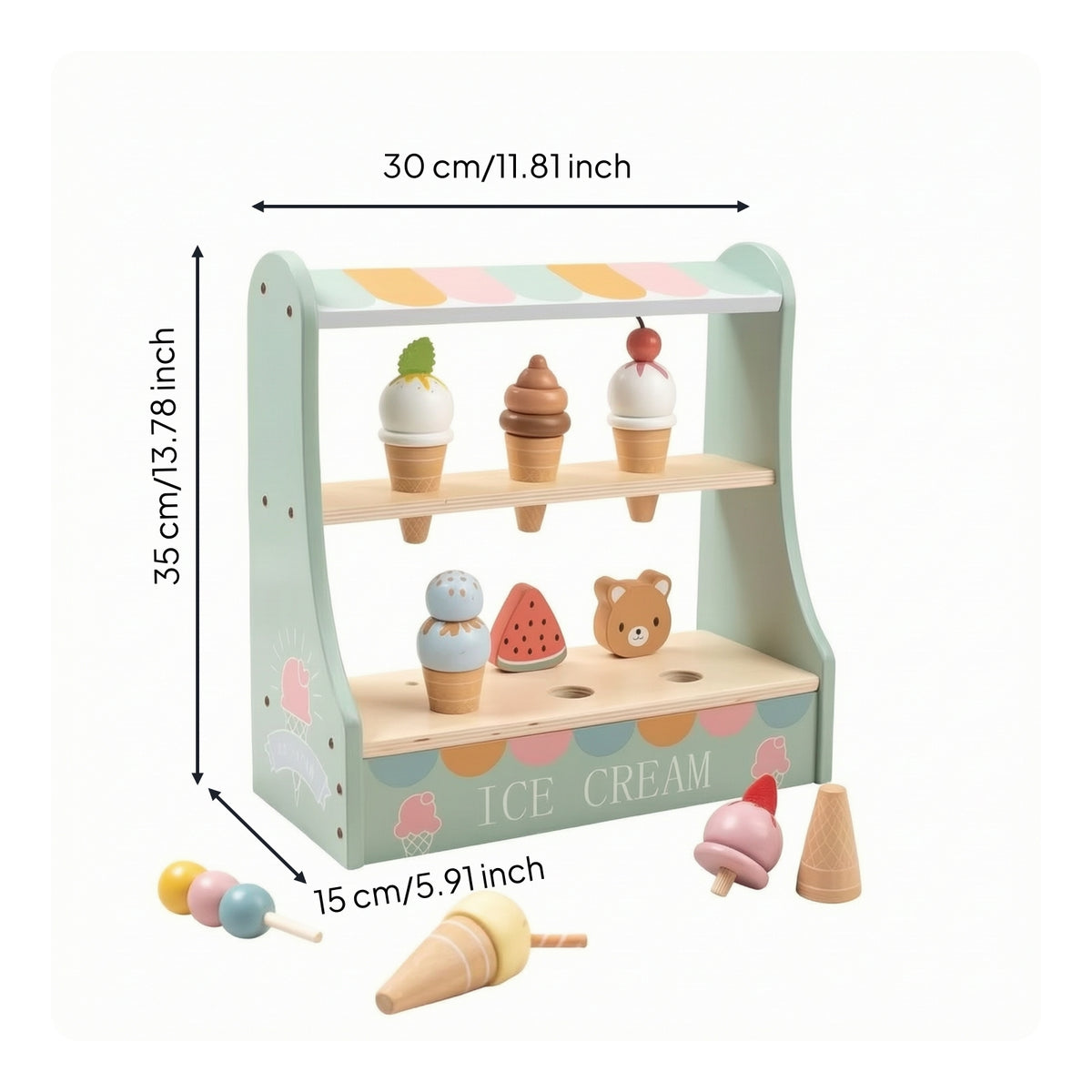 Ice Cream Display Stand Tabletop Toy Ice Cream Shop Wooden Play Food Set Pretend Playset Imaginative for Children, Playroom