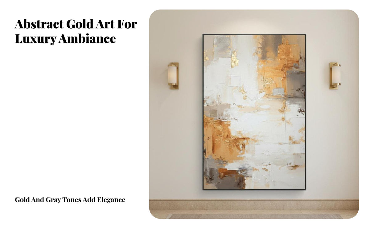 Luxury Design Gold Foil Abstract Art Rich Texture Gold Foil Wall Painting Ready to Hang Abstract Canvas Painting HD Print for Hotel Owners, Interior Designers, Office Managers, Entryway, Hallway, Living Room, Bedroom