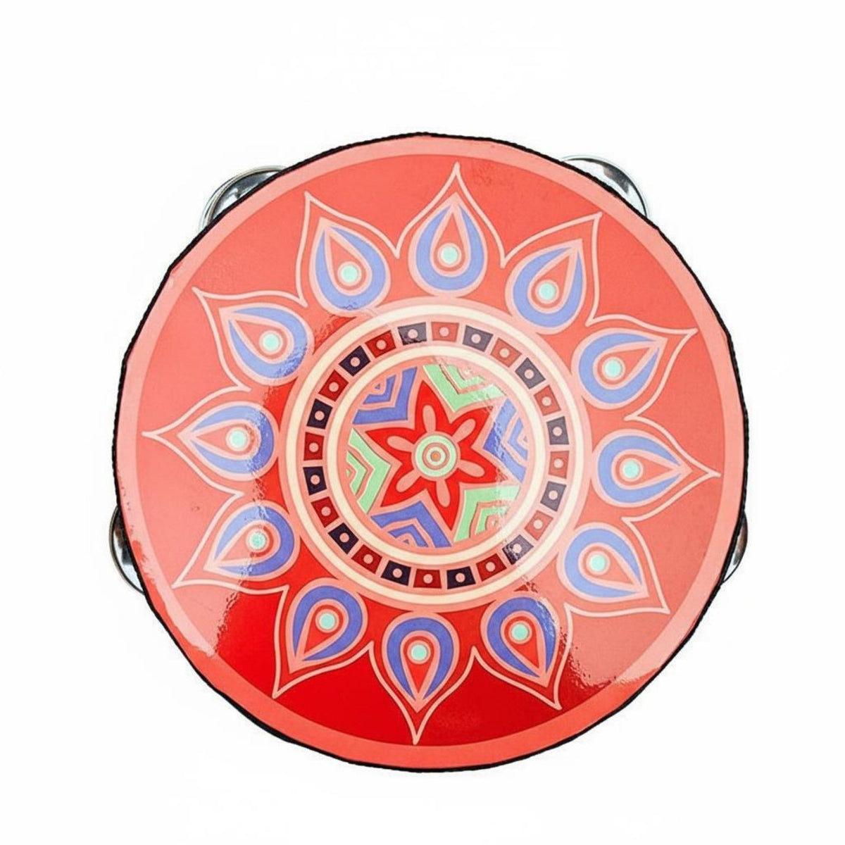 Traditional Artistic Print jingling disc Tambourine Educational Toy drumed Tambourine Easy to Play Dance Accessory Lightweight for entertainers, Music Students, Kindergarten, Cultural celebration, Stage Performance, Sporting events