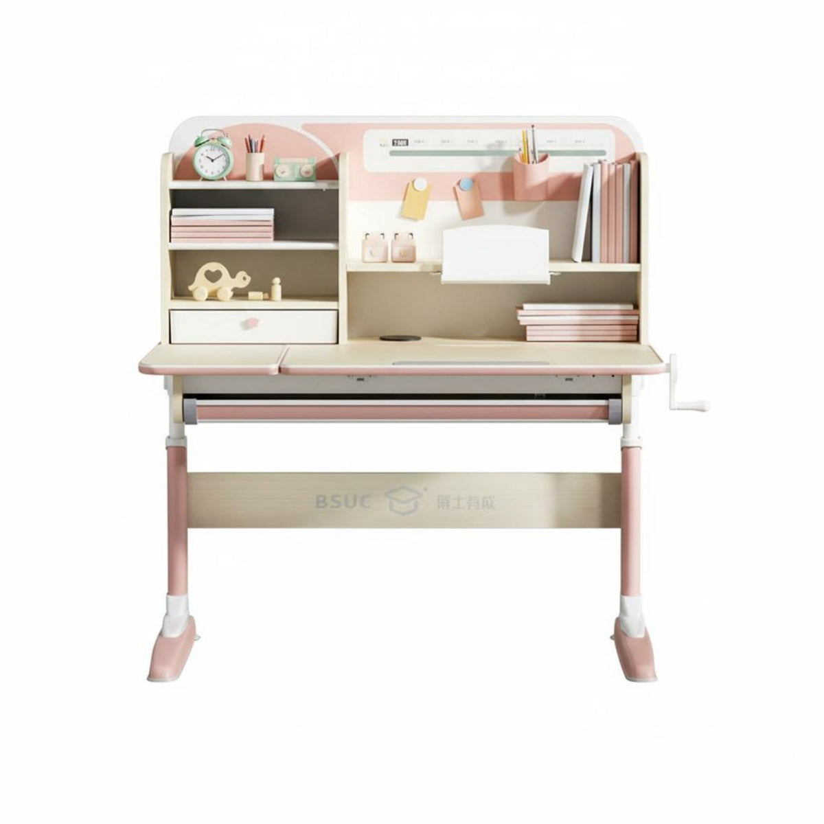 Children's Writing Table with Hutch Ergonomic Desk and Chair Set Height Adjustable Learning Desk Student Writing Table with Hutch Steel Frame with Storage Suitable for Study Room Homework School