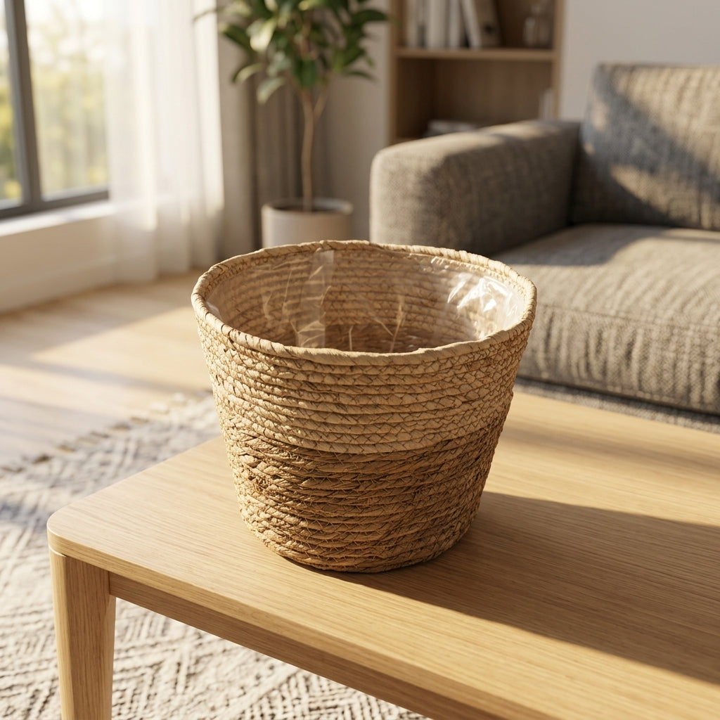 Home Decoration Plant Pots for Indoor Plants and Flower Pots, Two Tone Horizontal Stripe Storage Basket, Hand-Woven Seagrass Plant Fiber Pot