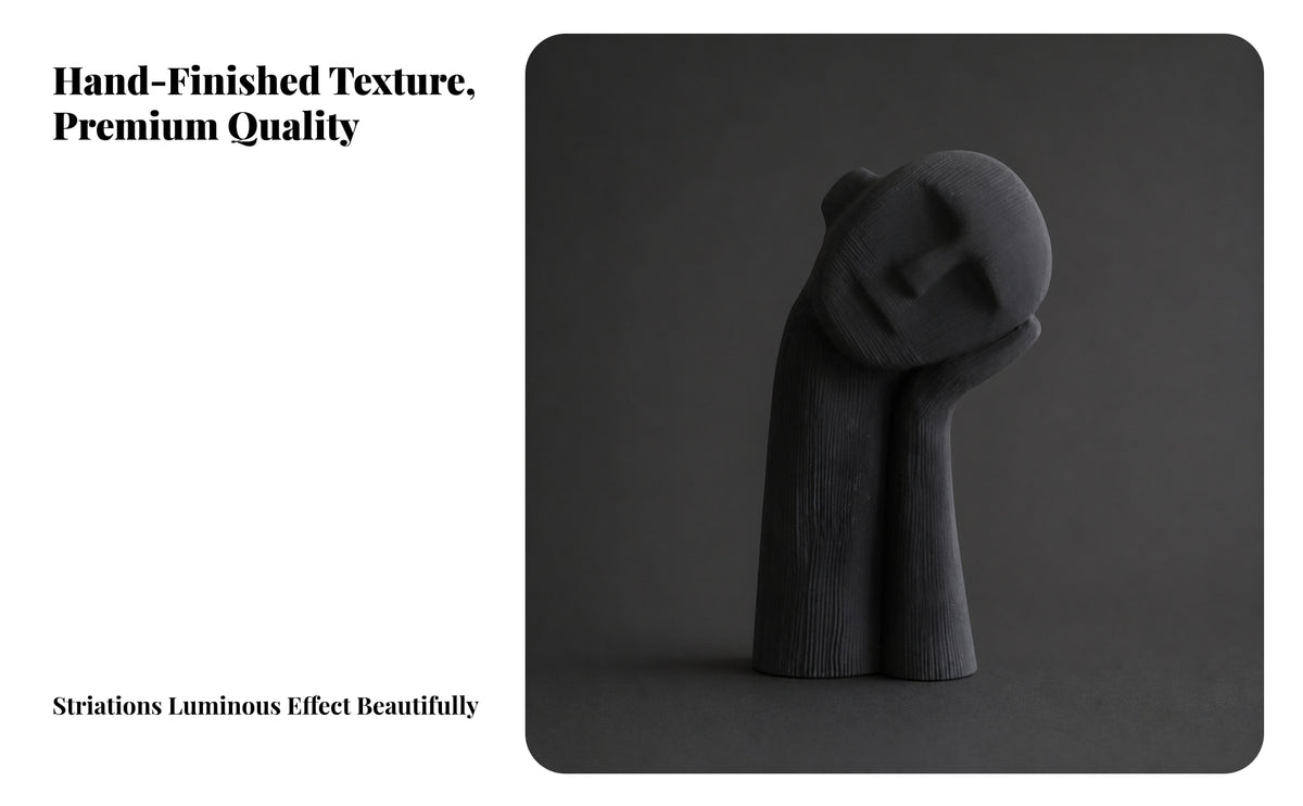 Minimalist Human Figure Sculpture | Smooth Matte Finish, Abstract Human Figure, Fine Ribbed Texture, for Bookshelf