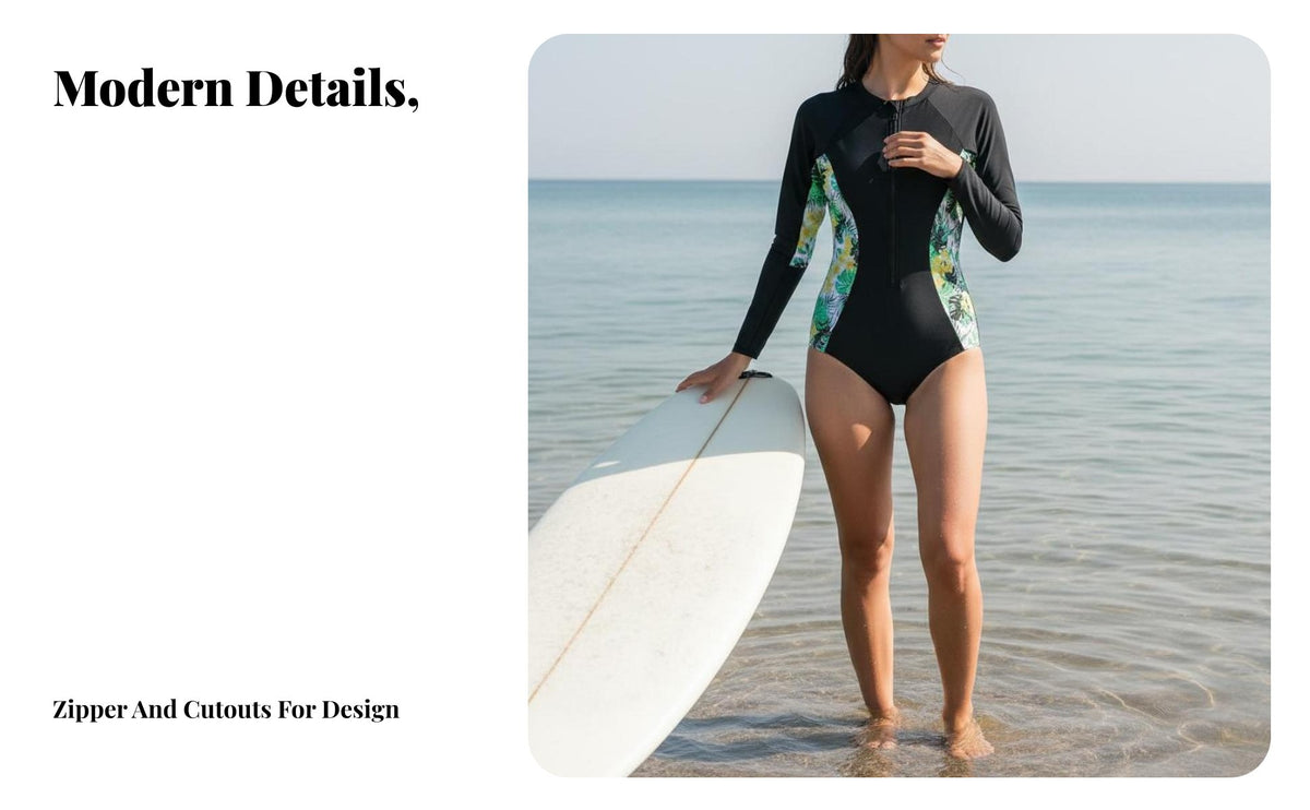Long Sleeve Floral Swimsuit Padded Floral Print Wave Ing Suit Single Piece Sun Protection Swim Attire Quick-Dry Textile