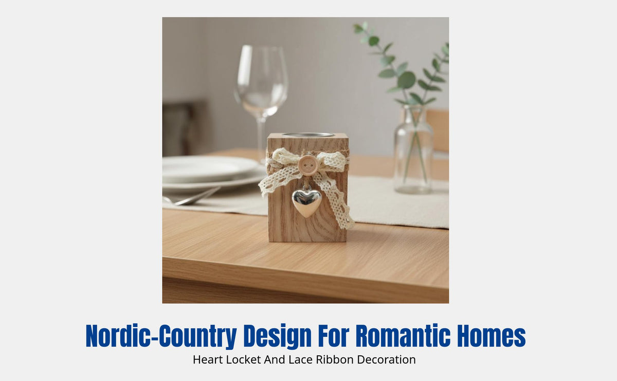 Wooden Candle Holder, Retro Metal Heart, Creative Home Table Decor
