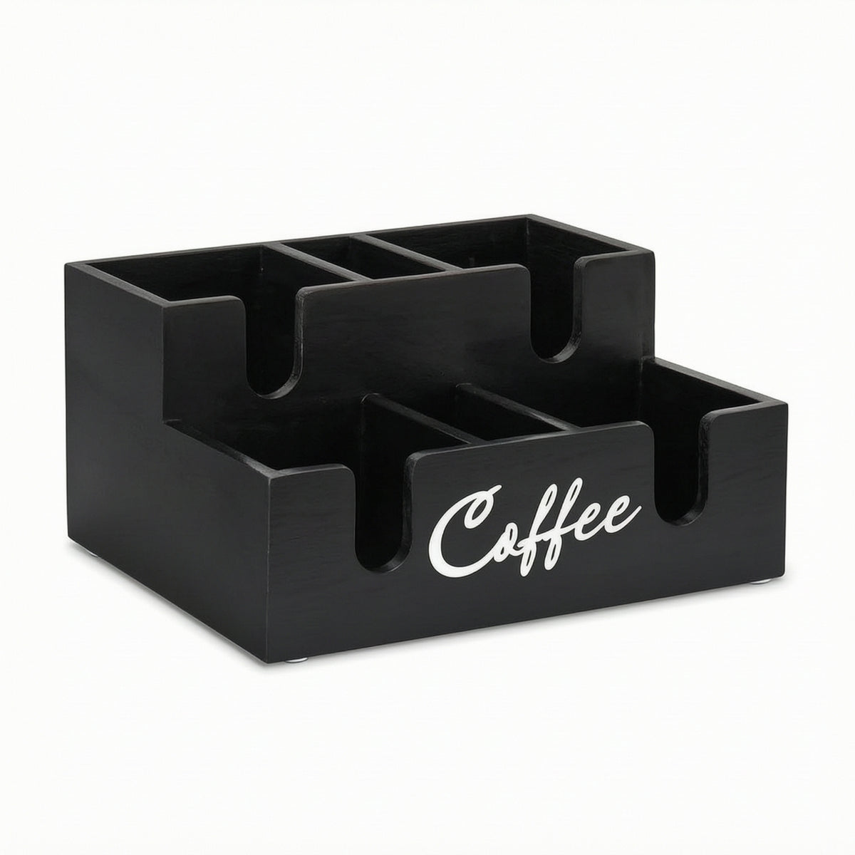 Wooden Minimalist Coffee Storage Box with Multiple Compartments for Tea Bags and Coffee Packets