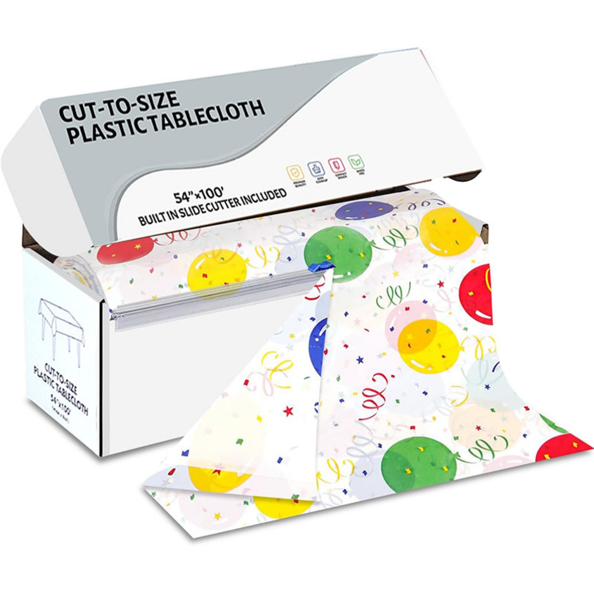 Disposable Plastic Tablecloth Roll - 54 inches x 100 feet with Cutter Box