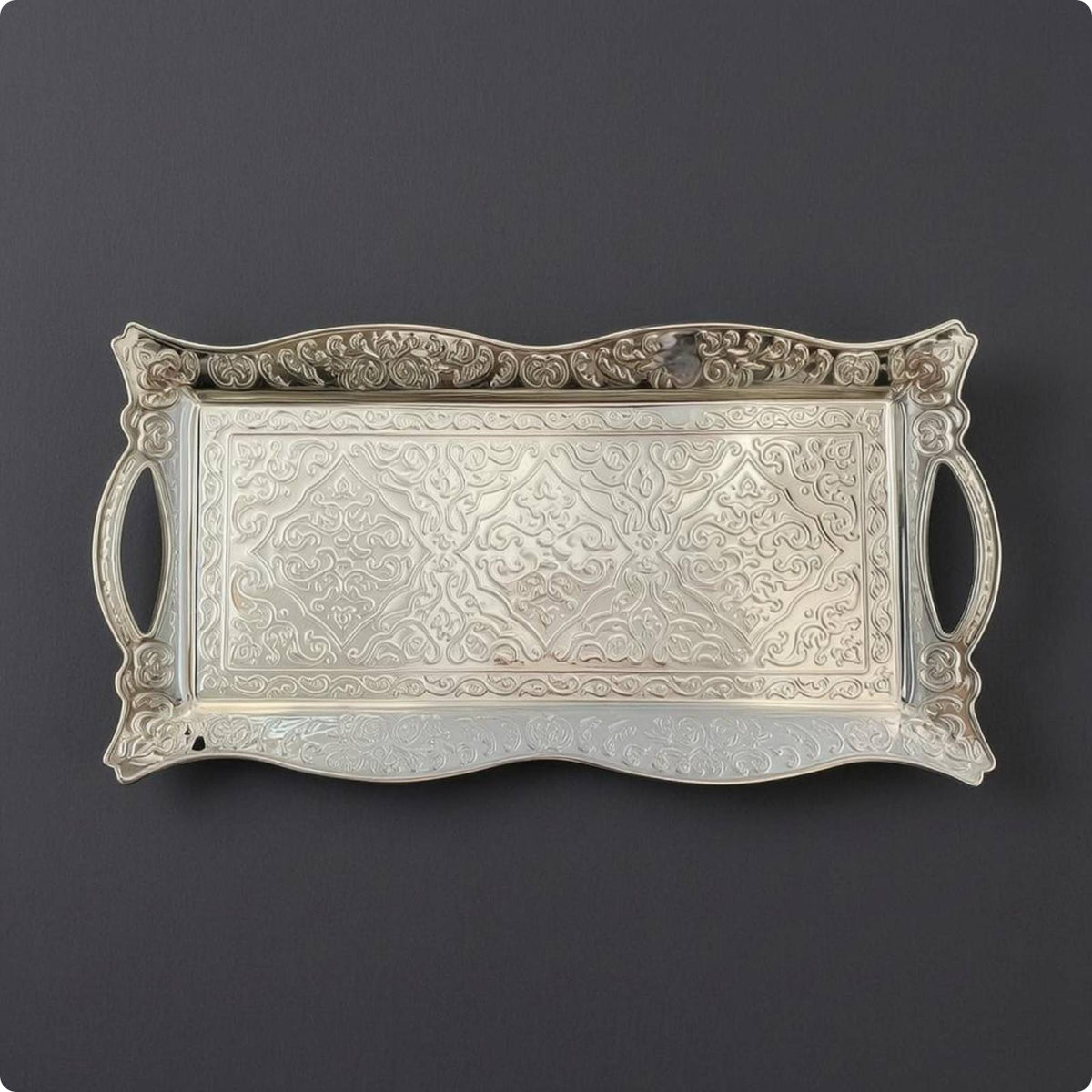 Floral Metal Tray with Handles Scroll Pattern Rectangular Silver Tray Openwork Classic European Style