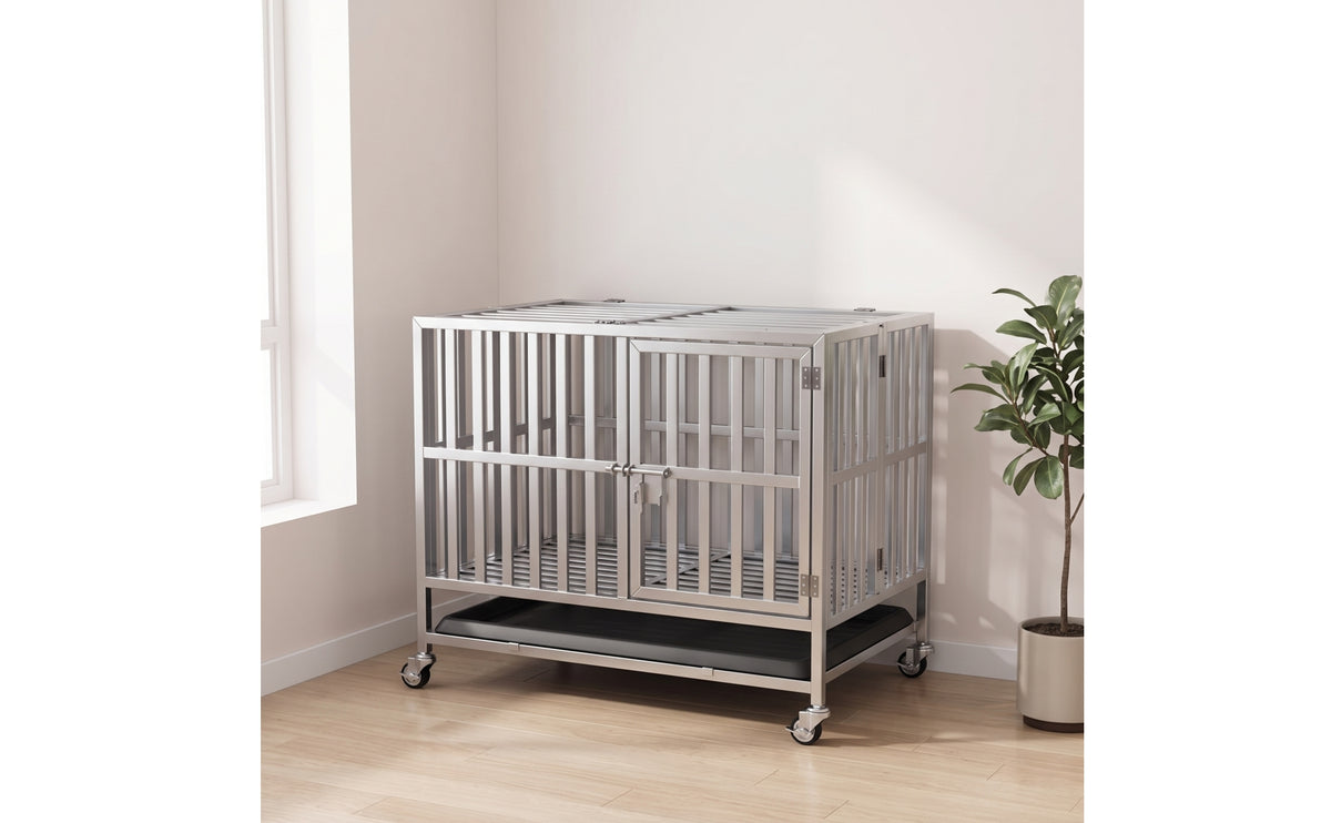 Sturdy Dog Cage with Wheels Rolling Dog Crate with Wheels Rust-Resistant Mobile for Breeders