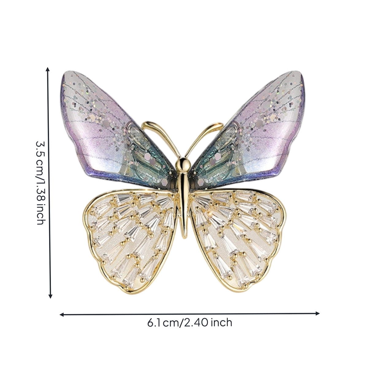 Butterfly Brooch Gold-Plated Butterfly Pin Brooch with Zircon Delicate Jewelry Transparent for Women, Evening Wear, Weddings