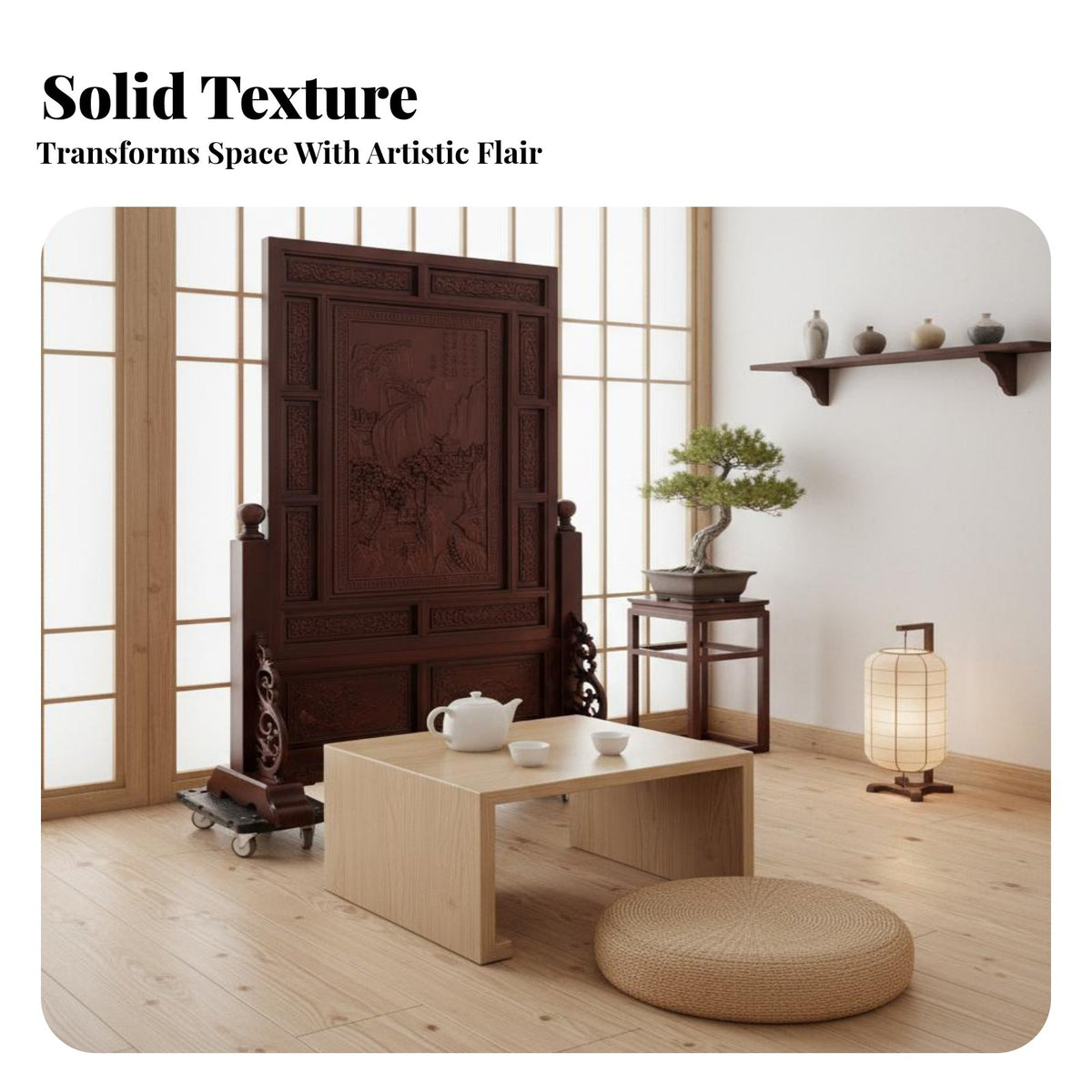Chinese Design Partition Double-Sided Carving Carved Wooden Screen Traditional Oriental Design Solid Wood Floor Screen for Entryway, Study
