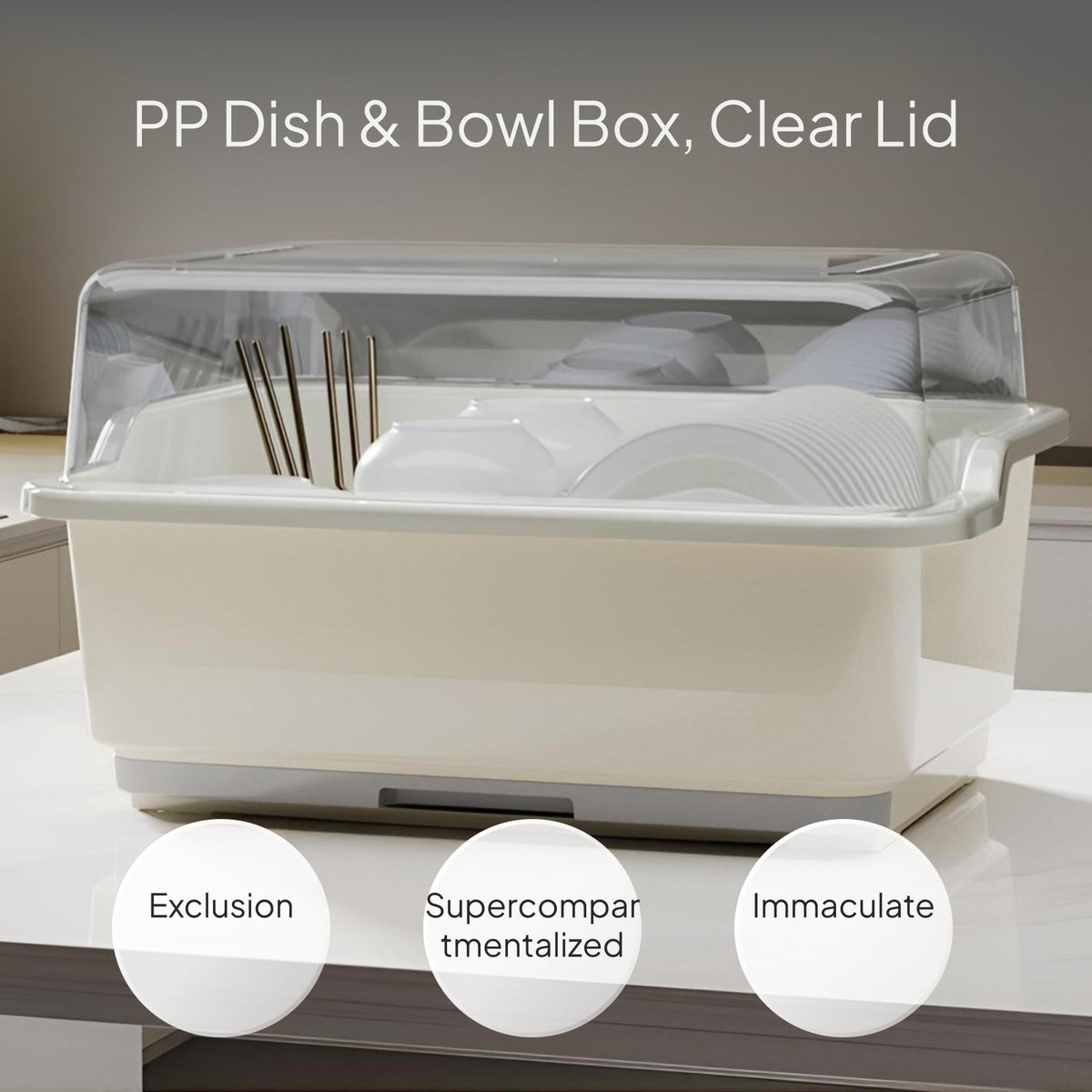 2-Tier Bowl and Utensil Storage Box with Lid