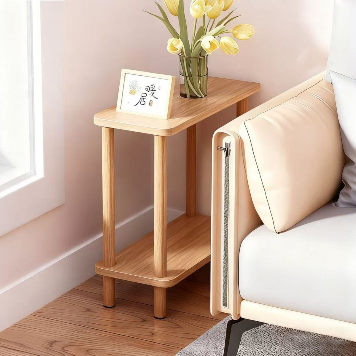 Space Saving Layered Nightstand Easy Assembly Bedside Storage Rack Sturdy Legs Modern Sofa End Table for Small Areas