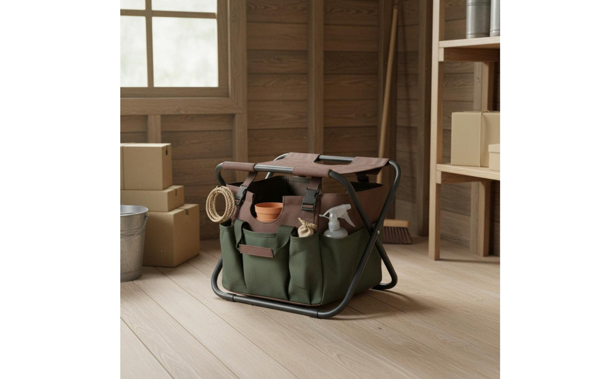 Gardening Stool with Tool Bag Foldable Gardening Stool Tool Bag Folding Fishing Chair with Storage Lightweight for Yard Work