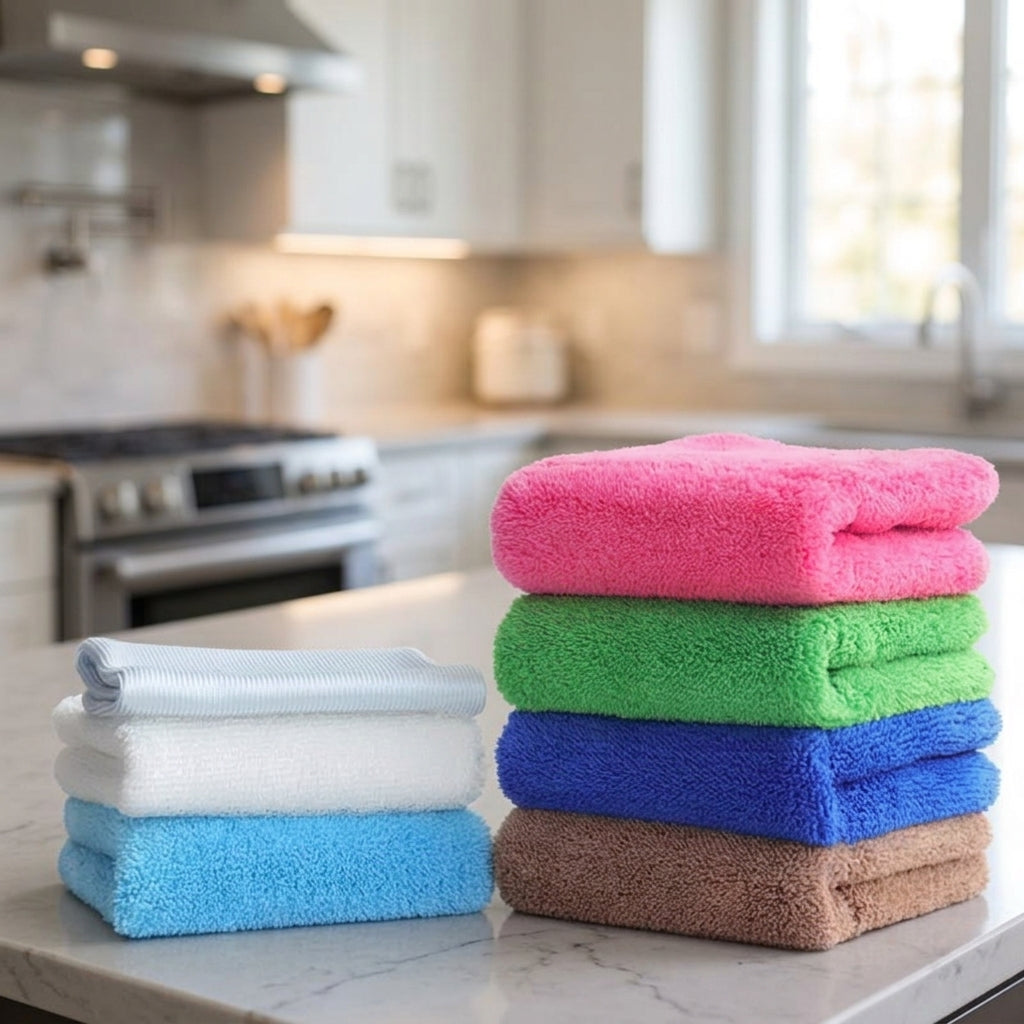 7 Piece Cleaning Cloths Set with Microfibre Cloth, High Absorbency Cleaning Cloths for Kitchen and Bathroom, Glass Cleaning Cloth