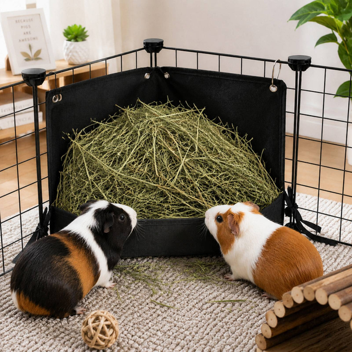 Hay Feeder Pouch Easy-to-Clean Hay Bag with Grommets Water-Resistant for Small Pets, Guinea Pigs, Small Herbivore Cage, Pet Enclosure