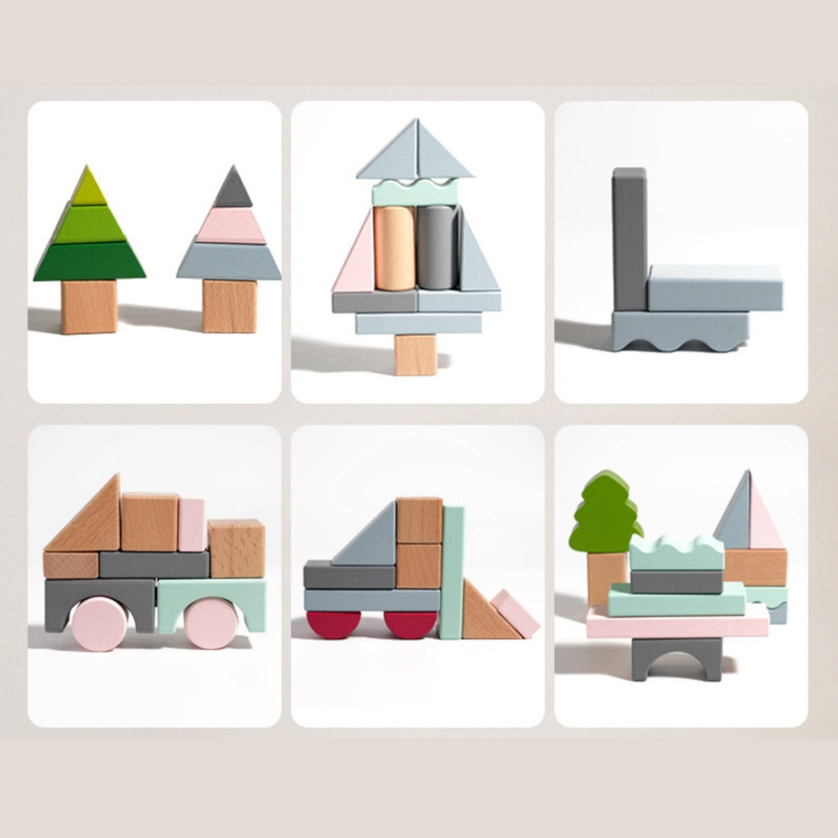 Wooden Blocks with Storage Tray Educational Wooden Block Set Young Child Wood Block Set for Preschoolers, Playroom, Kindergarten