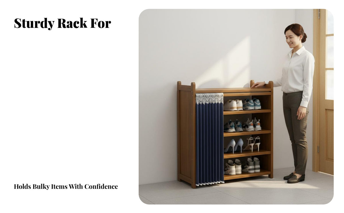 Space-Saving Multi-Level Shoe Cabinet with Curtain Slim Design Footwear Stand Dustproof Storage Rack Easy to Clean for Apartment Dwellers, Homeowners, Families, Entryway, Hallway, Mudroom, Dorm Room