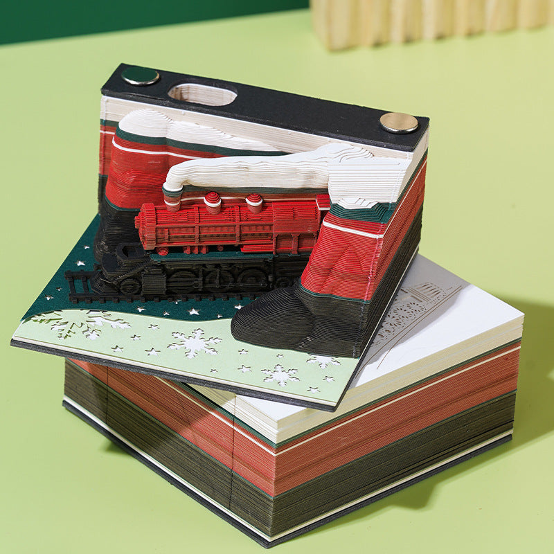 Christmas train tear-away paper sculpture memo block