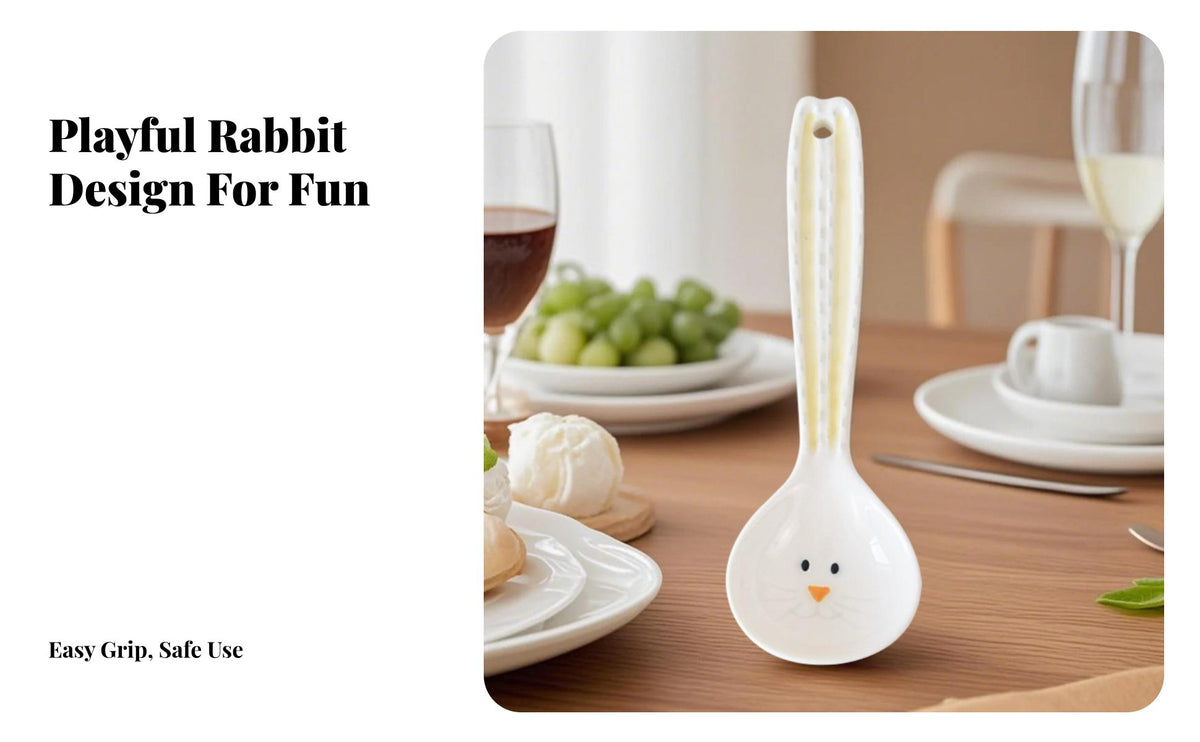 Hare Ceramic Spoon Cute Design Bunny Face Spoon High-Temperature Resistant for Home Cooks, Families